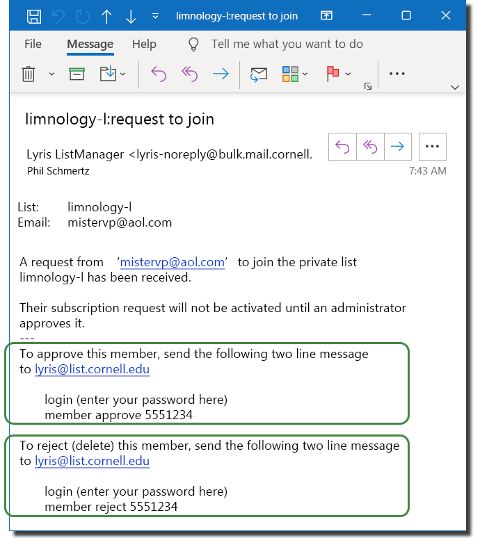 Review Requests To Join Your Lyris E list IT Cornell